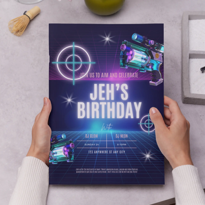 Laser Gun Birthday Invitation Template - CreativeRino