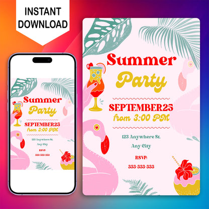 Summer Party Invite | Summer Party Invitation Canva Template CreativeRino