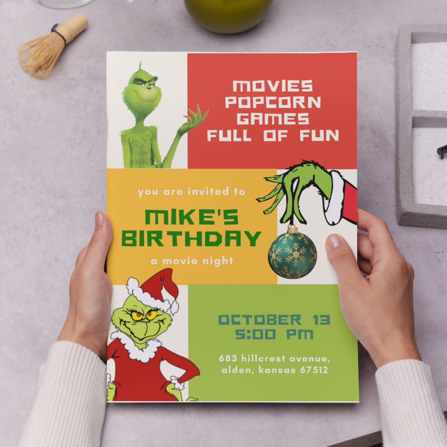 Grinch Christmas Birthday Invitation Template