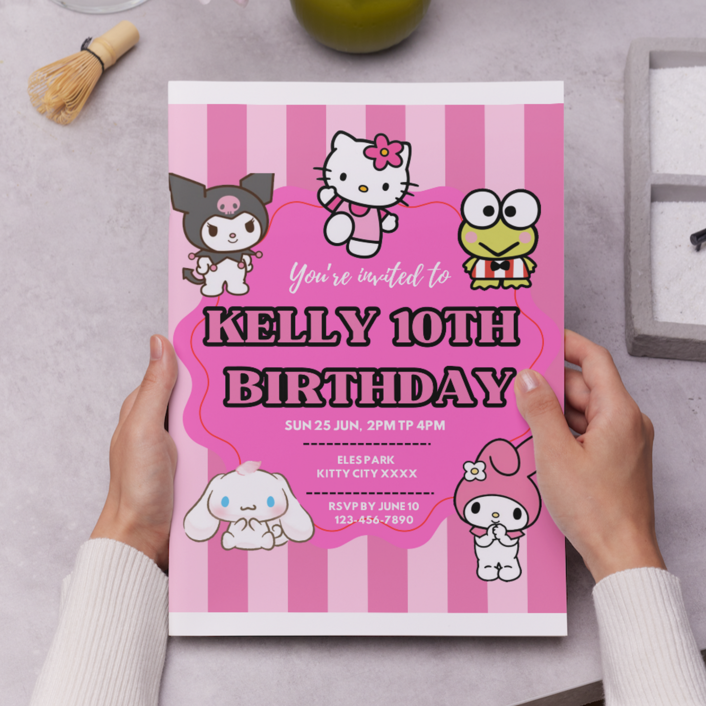 Kawaii Kitty Birthday Invitation Template