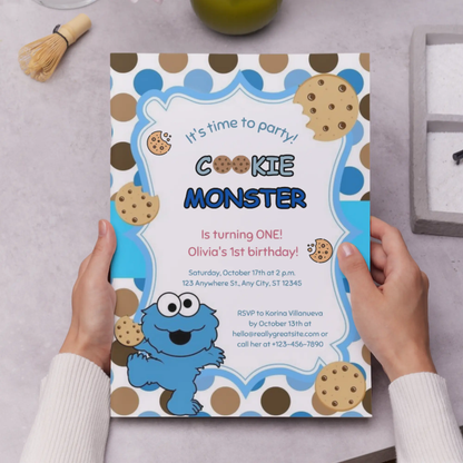 Cookie Monster Birthday Invitation Template - CreativeRino