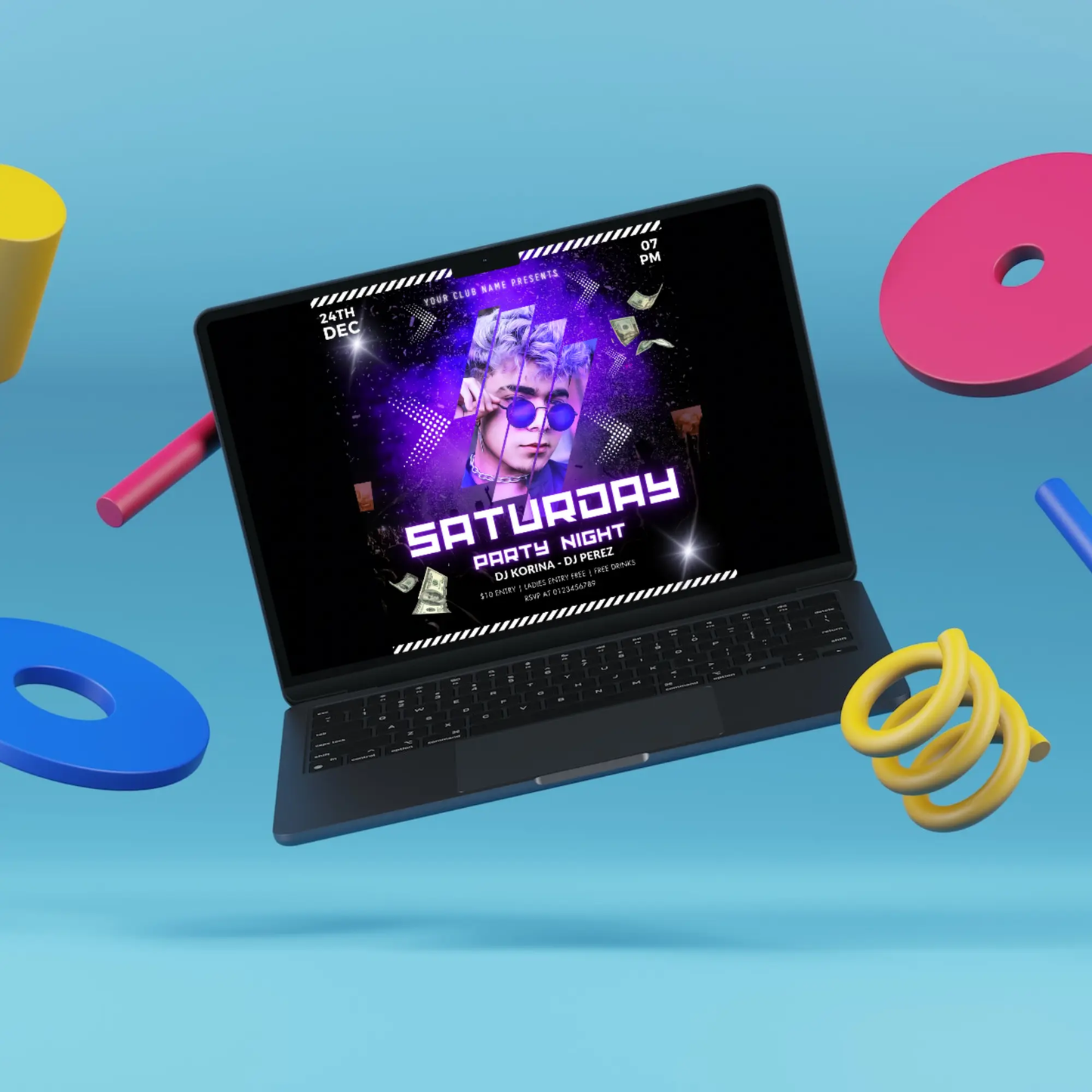 Saturday Party Night Flyer Template | DJ Party Social Media Flyer - CreativeRino