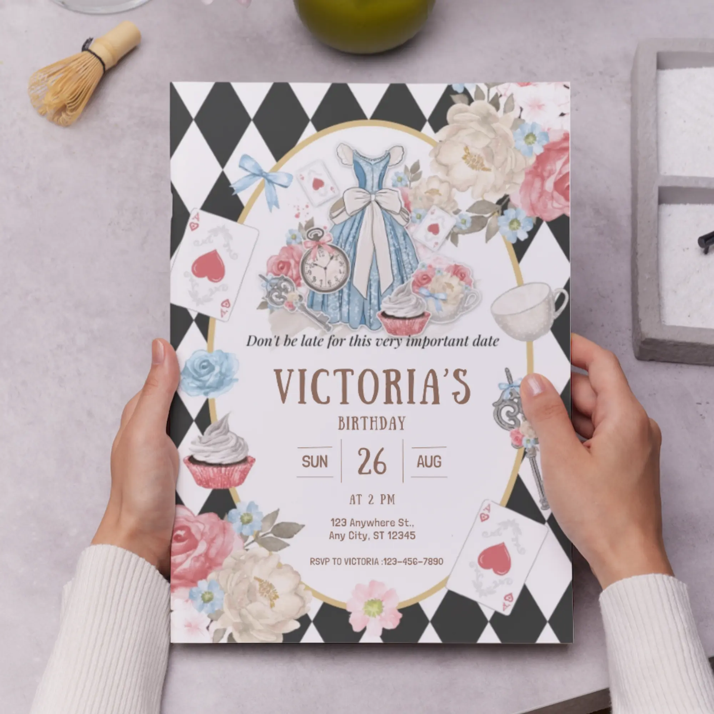 Alice in Wonderland Birthday Invitation Template | Alice in Onederland Invite - CreativeRino