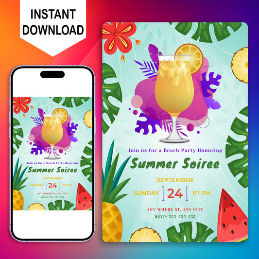 Summer Soiree Party Invite | Cocktail Party Invitation Canva Template