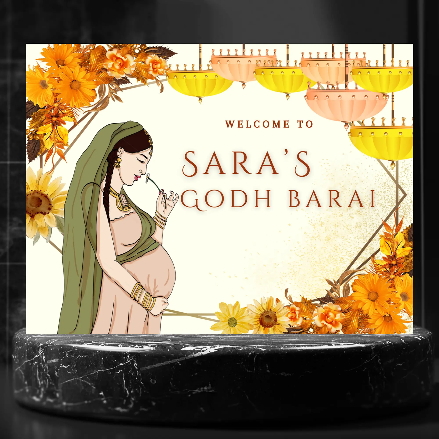 Godh Bharai Ceremony Sign Template | Indian Baby Shower Welcome Sign - CreativeRino