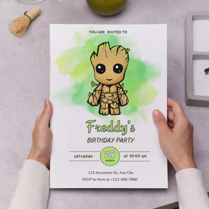 Baby Groot Birthday Invitation Template - CreativeRino