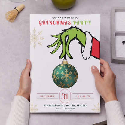Grinchmas Christmas Party Invitation Template | Grinch Invite - CreativeRino
