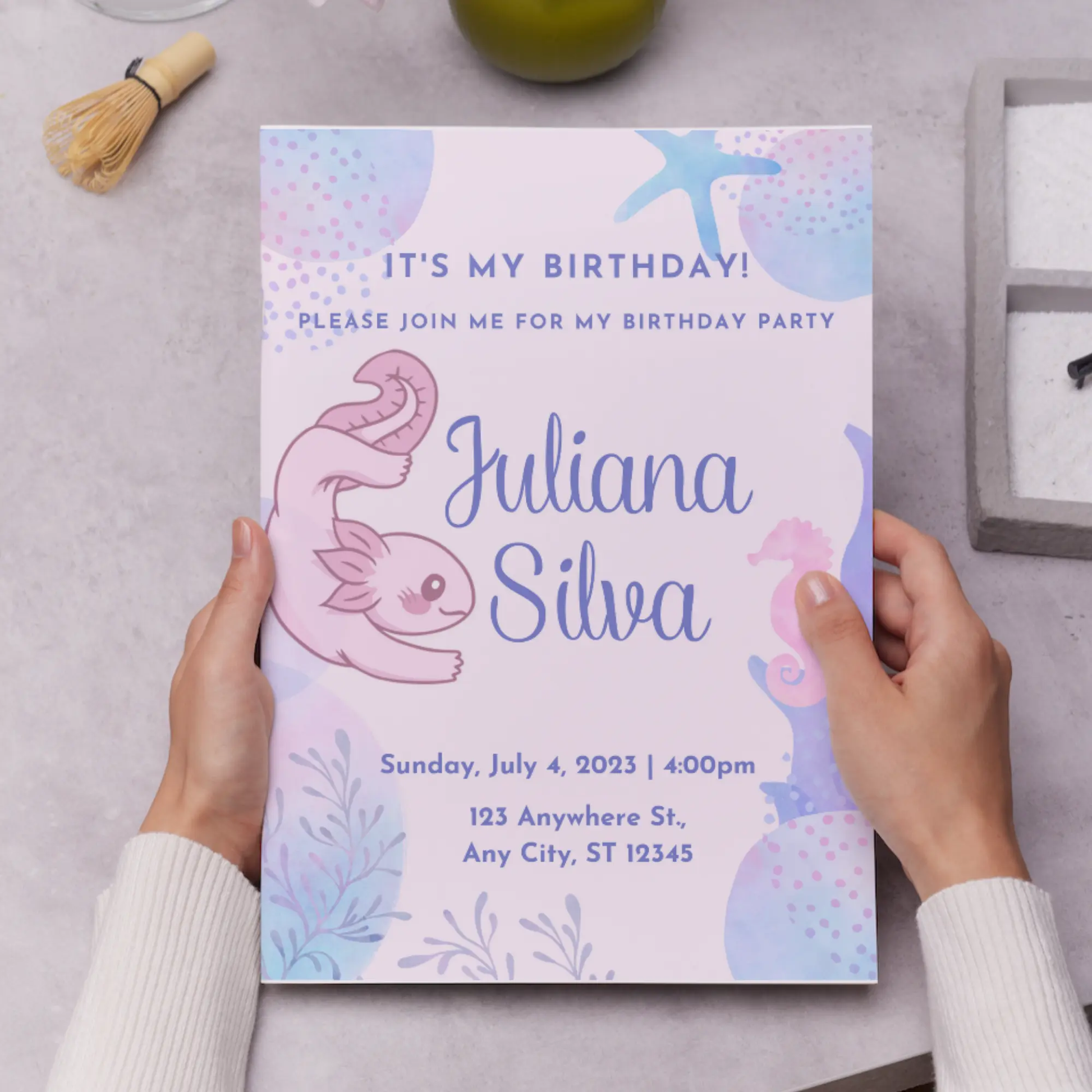 Axolotl Birthday Invitation Template - CreativeRino