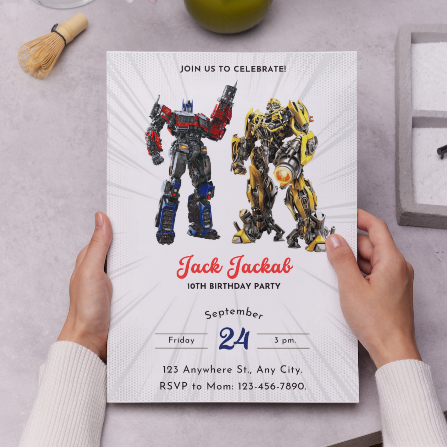 Transformers Optimus Prime Bumblebee Birthday Invitation Template