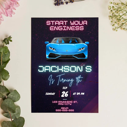 Lamborghini Sport Race Car Birthday Invitation Template CreativeRino