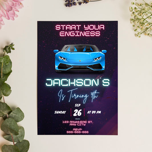 Lamborghini Sport Race Car Birthday Invitation Template