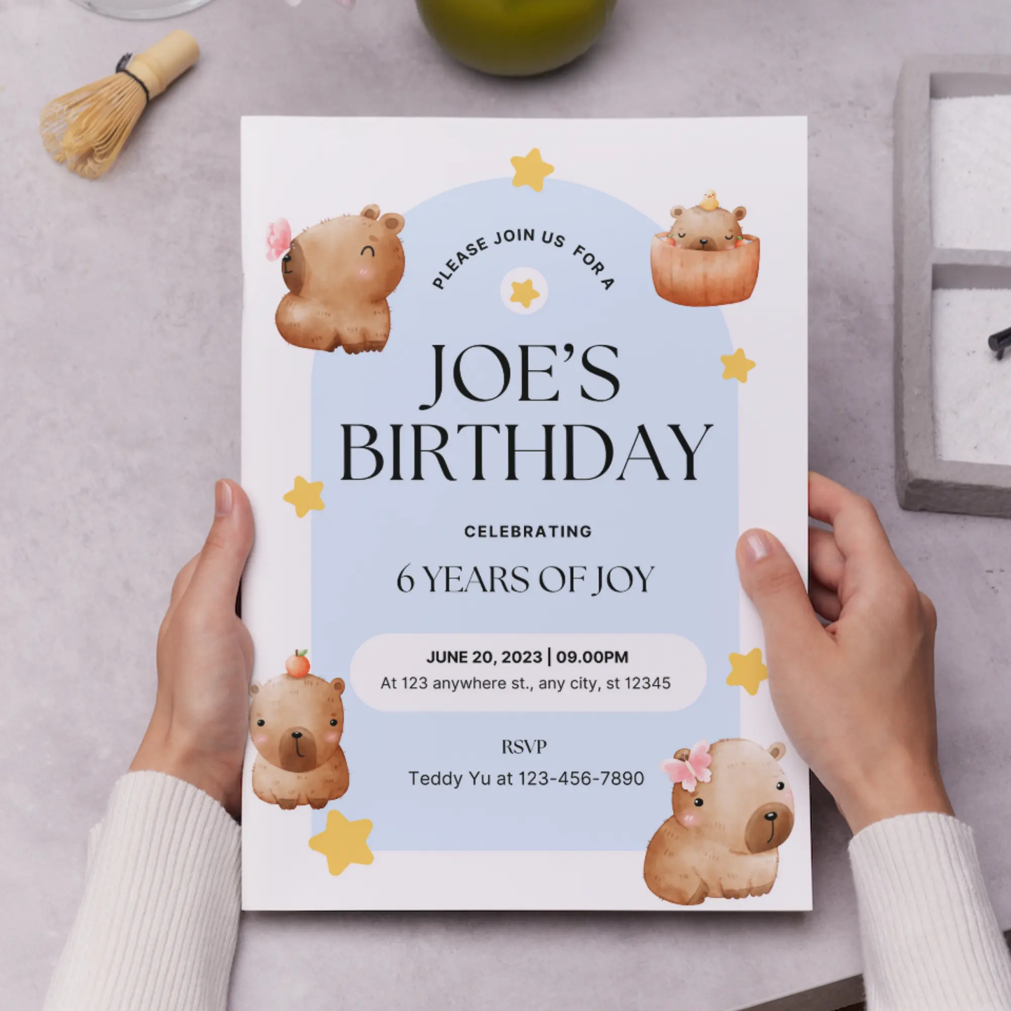 Capybara Birthday Invitation Template - CreativeRino