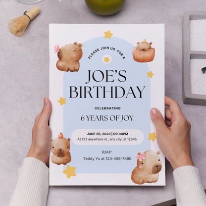 Capybara Birthday Invitation Template - CreativeRino