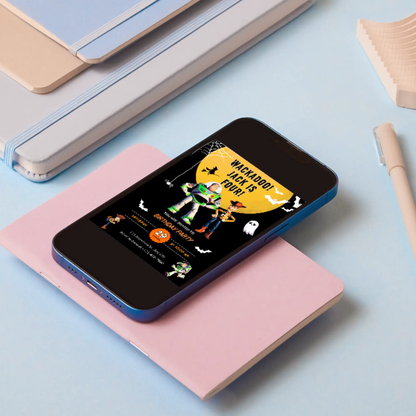 Toy Story Halloween Birthday Party Invitation Template | Woody & Buzz Lightyear Invite - CreativeRino