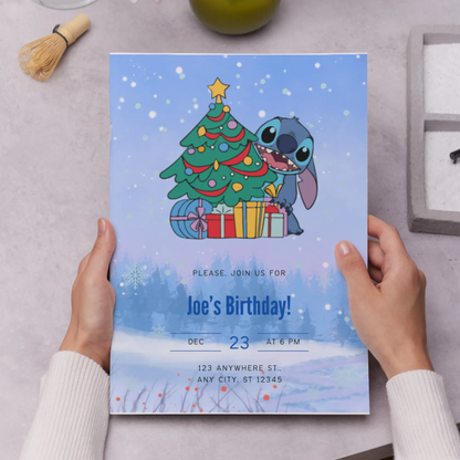 Stitch Christmas Birthday Invitation Template - CreativeRino