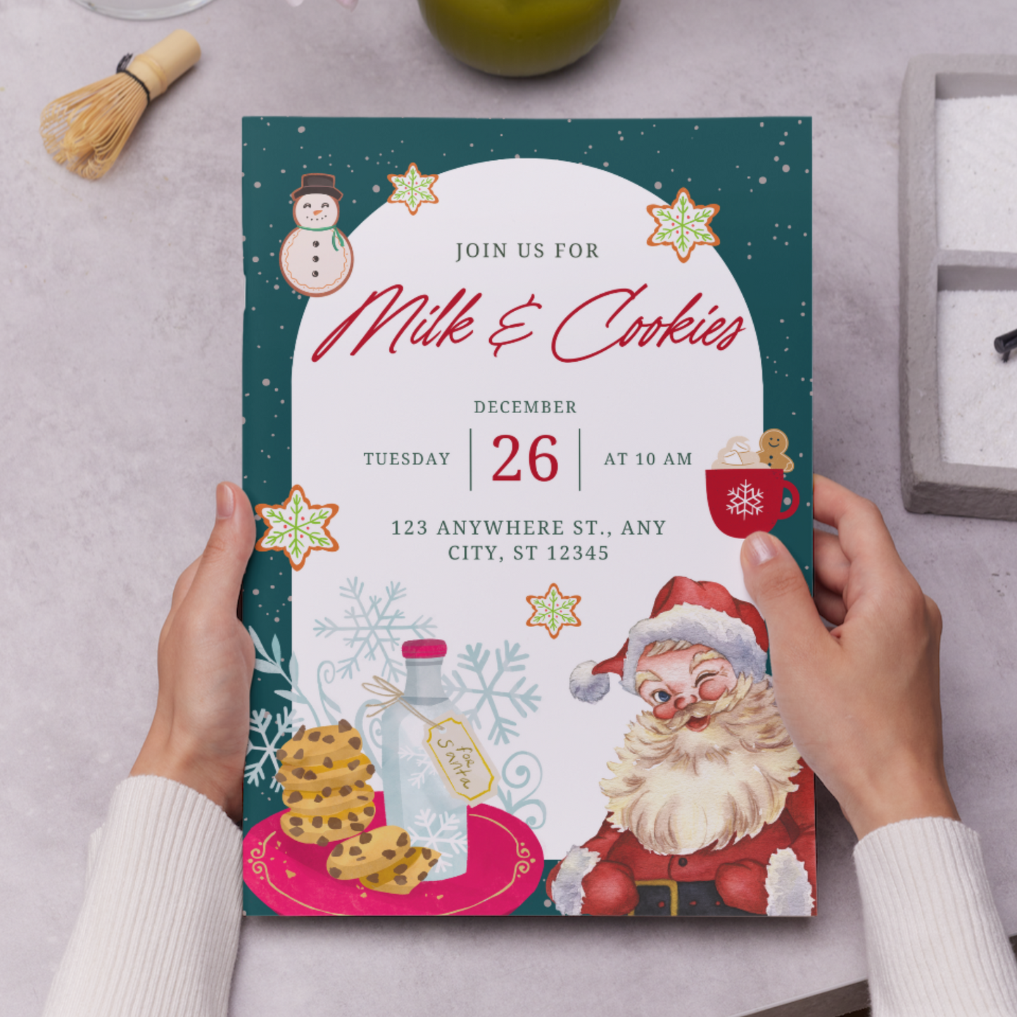 Milk and Cookies with Santa Invitation Template | Santa Claus Christmas Invite