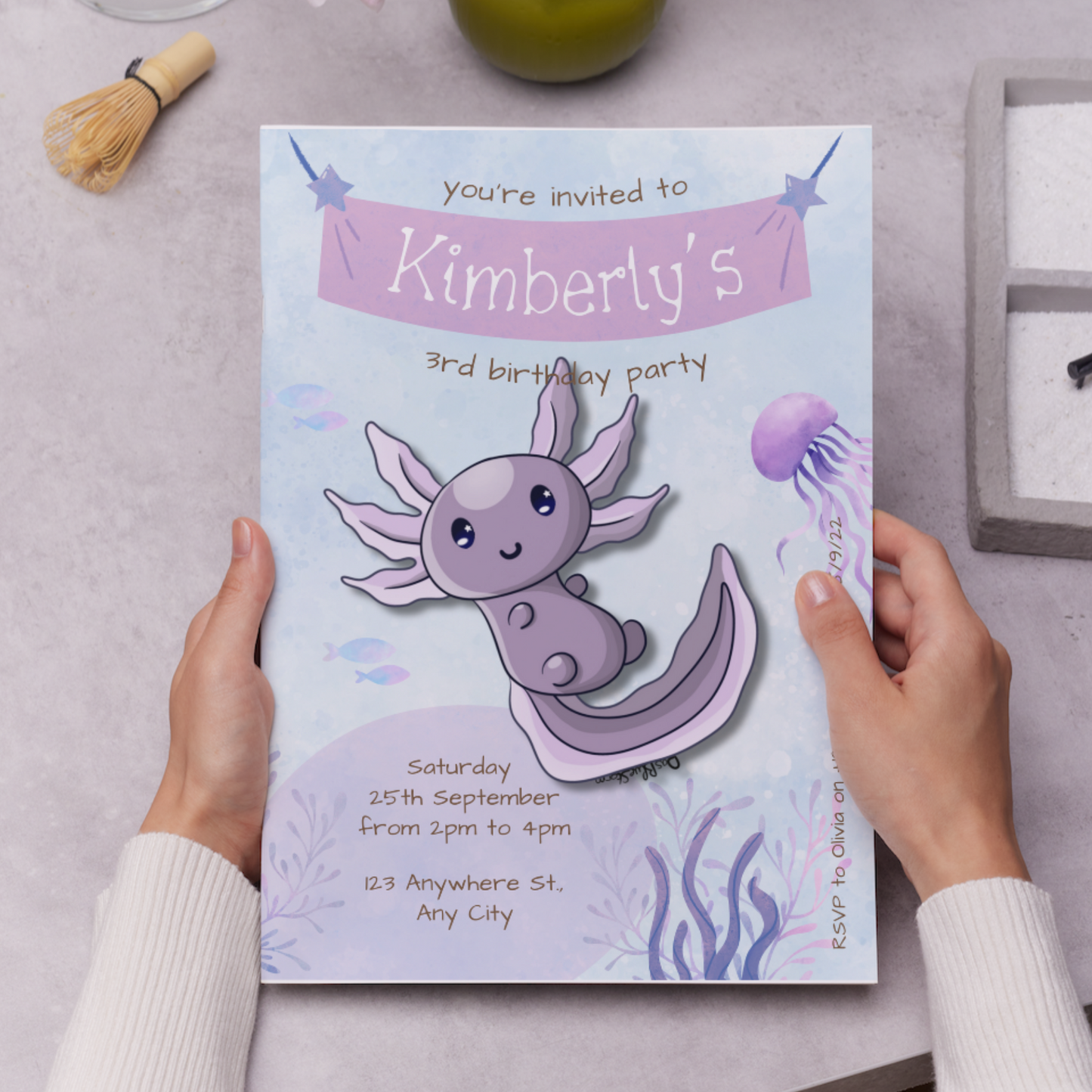 Axolotl Birthday Invitation Template