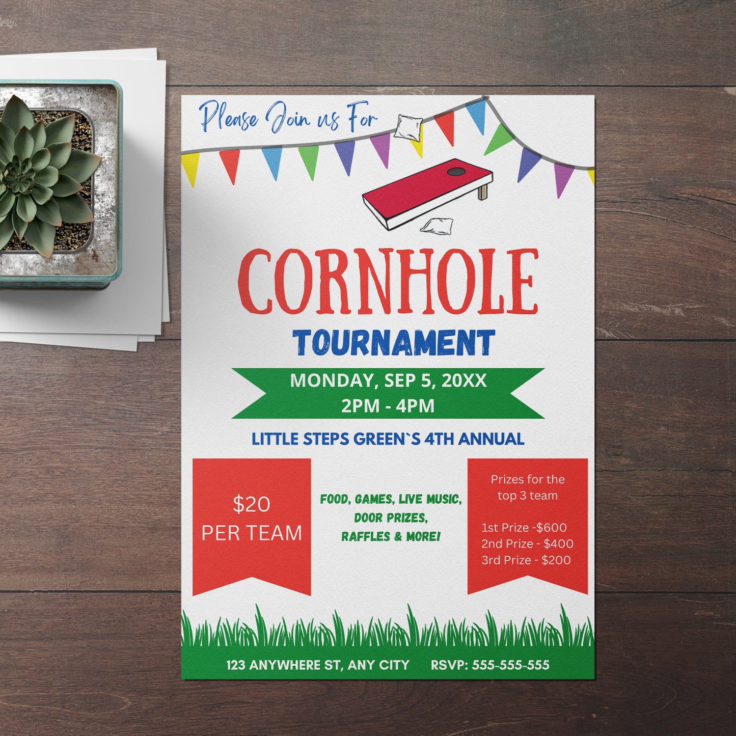 Cornhole Tournament Flyer Template | Cornhole Tournament Fundraiser Flyer Invite