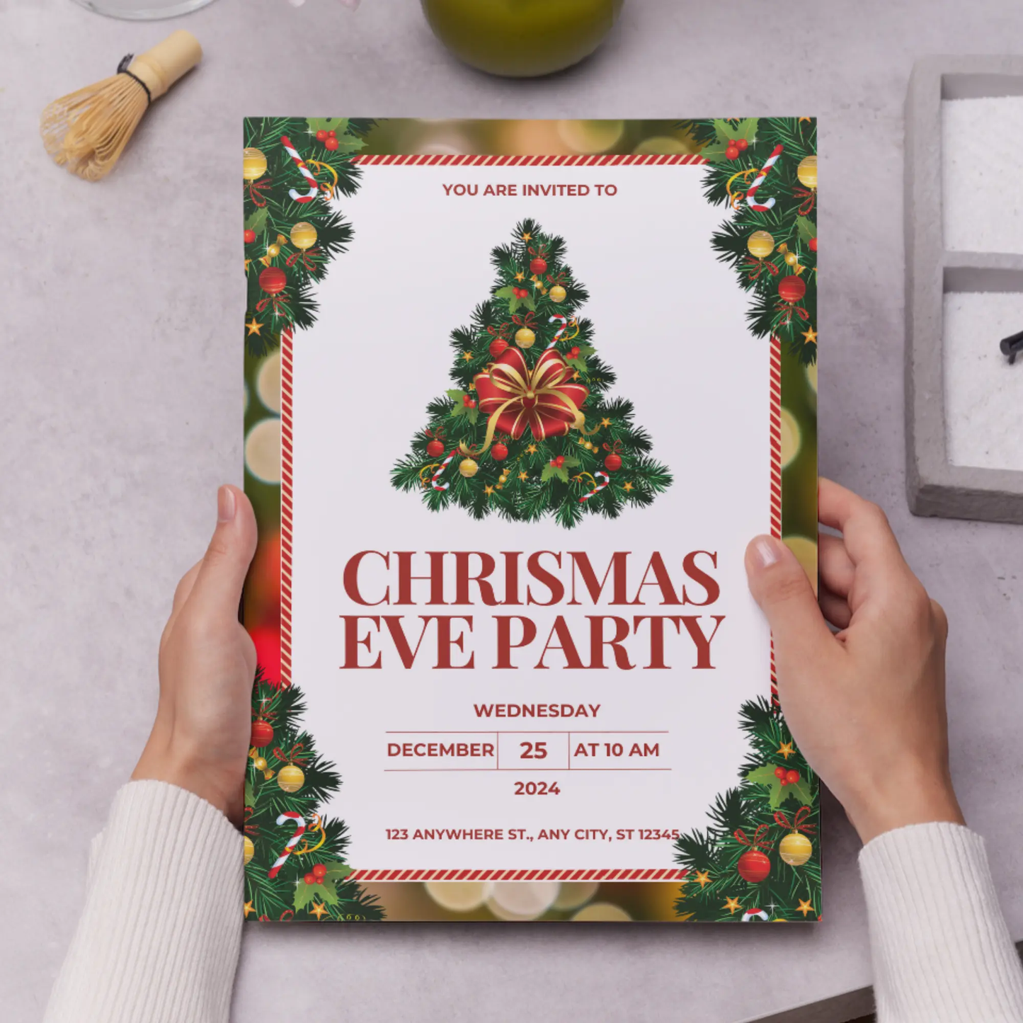 Christmas Eve Party Invitation Template | Christmas Tree Lights Invite - CreativeRino