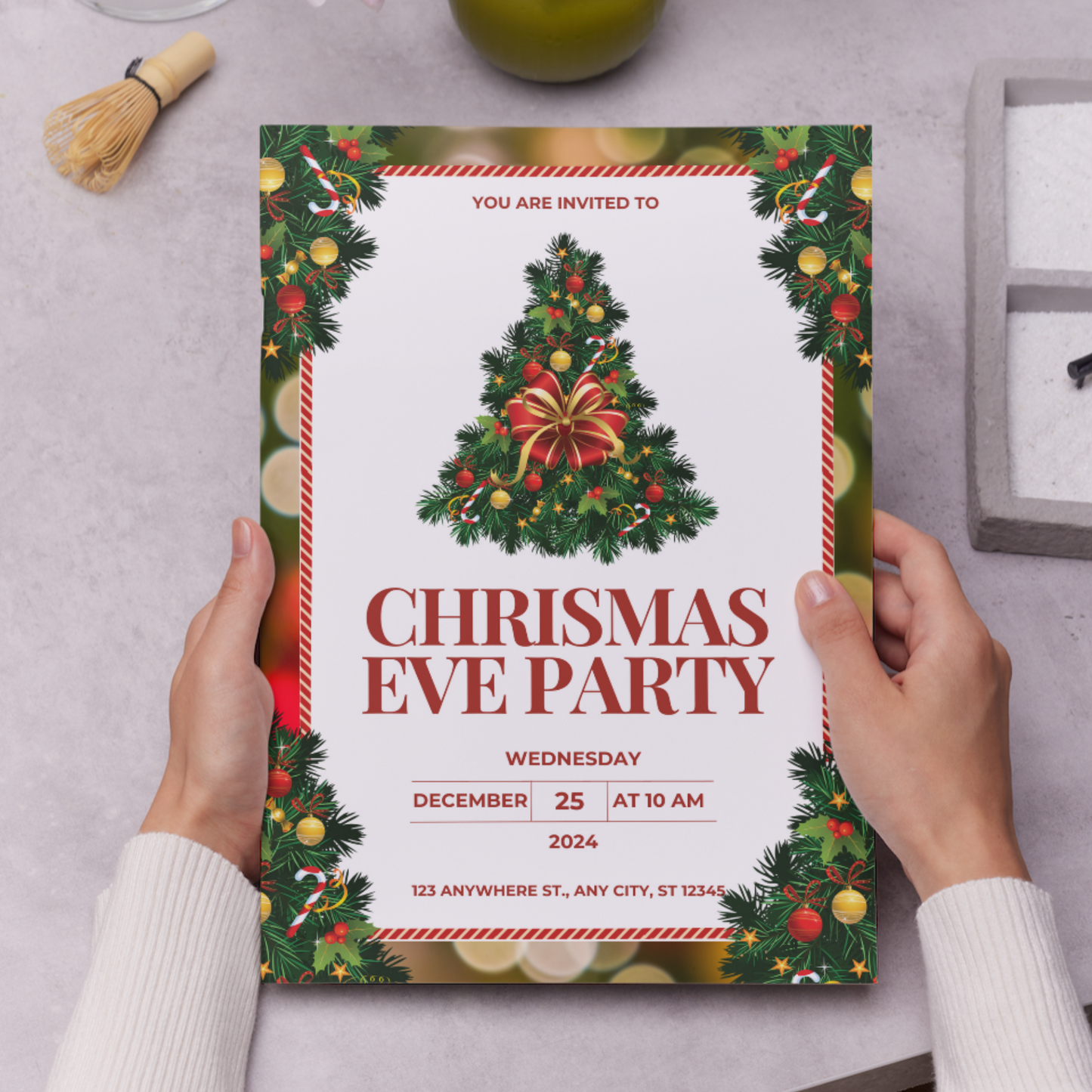 Christmas Eve Party Invitation Template | Christmas Tree Lights Invite