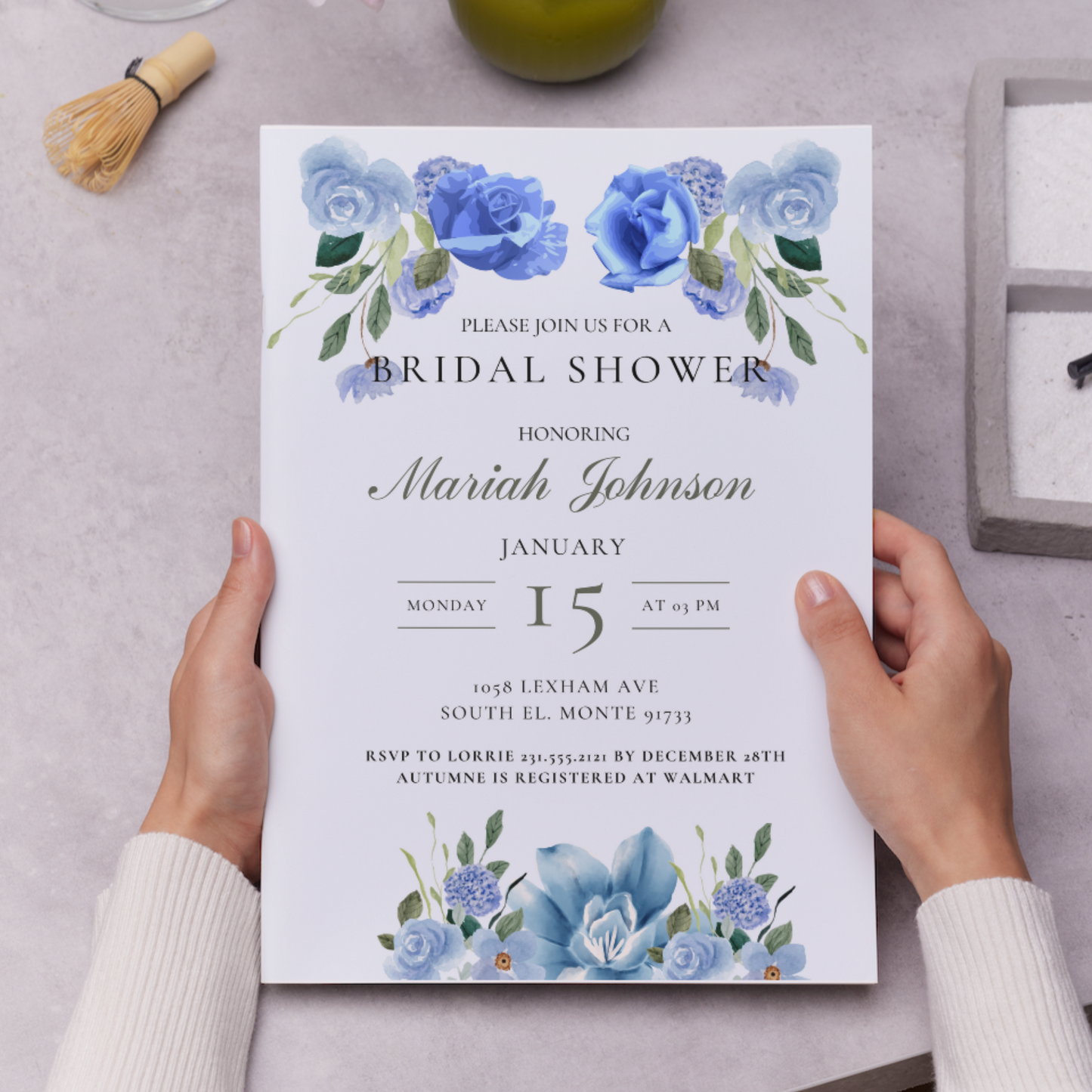 Blue Floral Bridal Shower Invitation Template