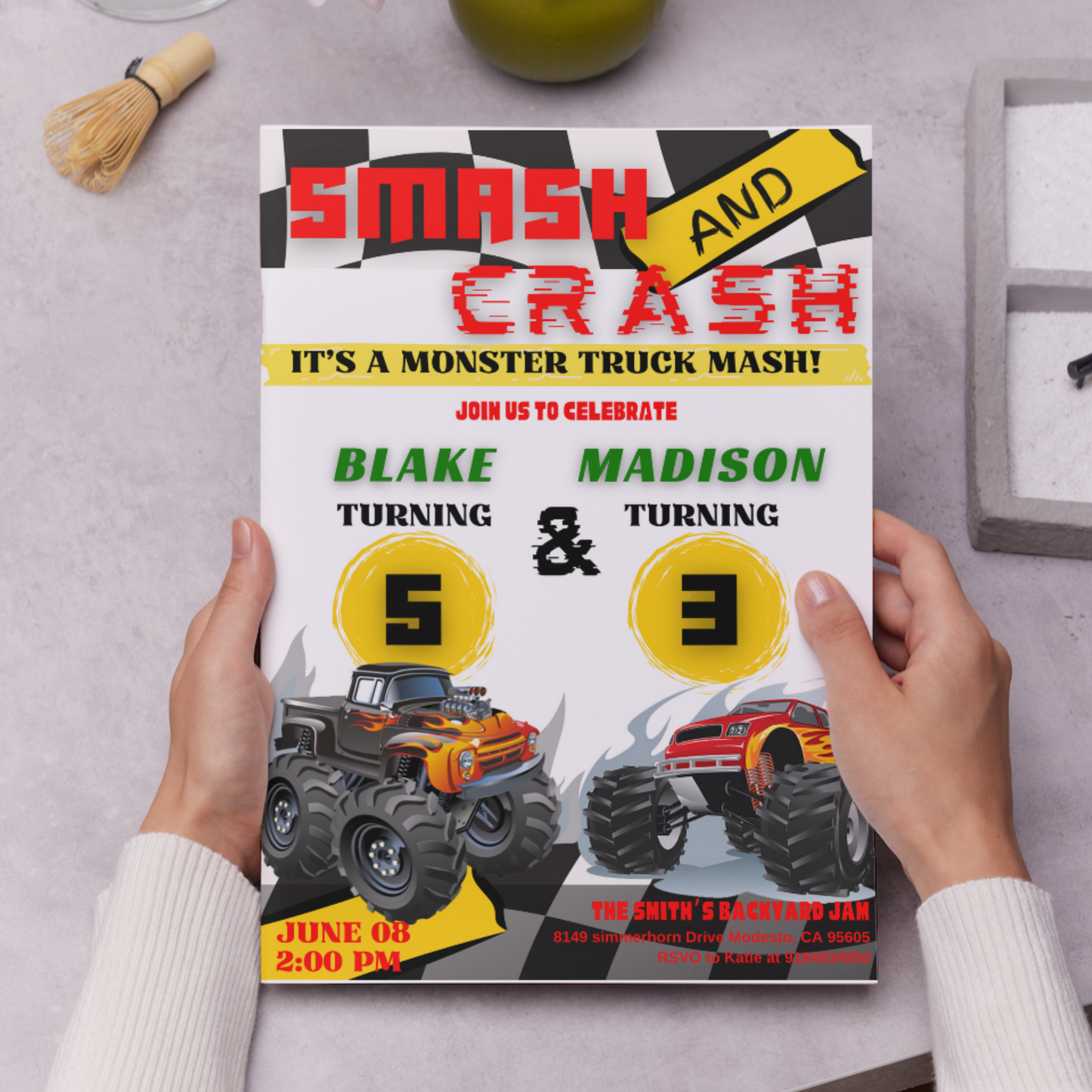 Smash and Crash Birthday Invitation Template | Monster Truck Invite