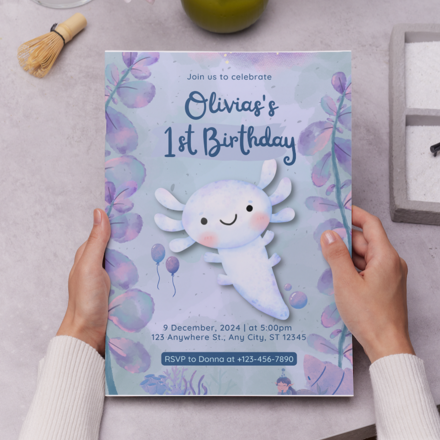 Axolotl Birthday Invitation Template