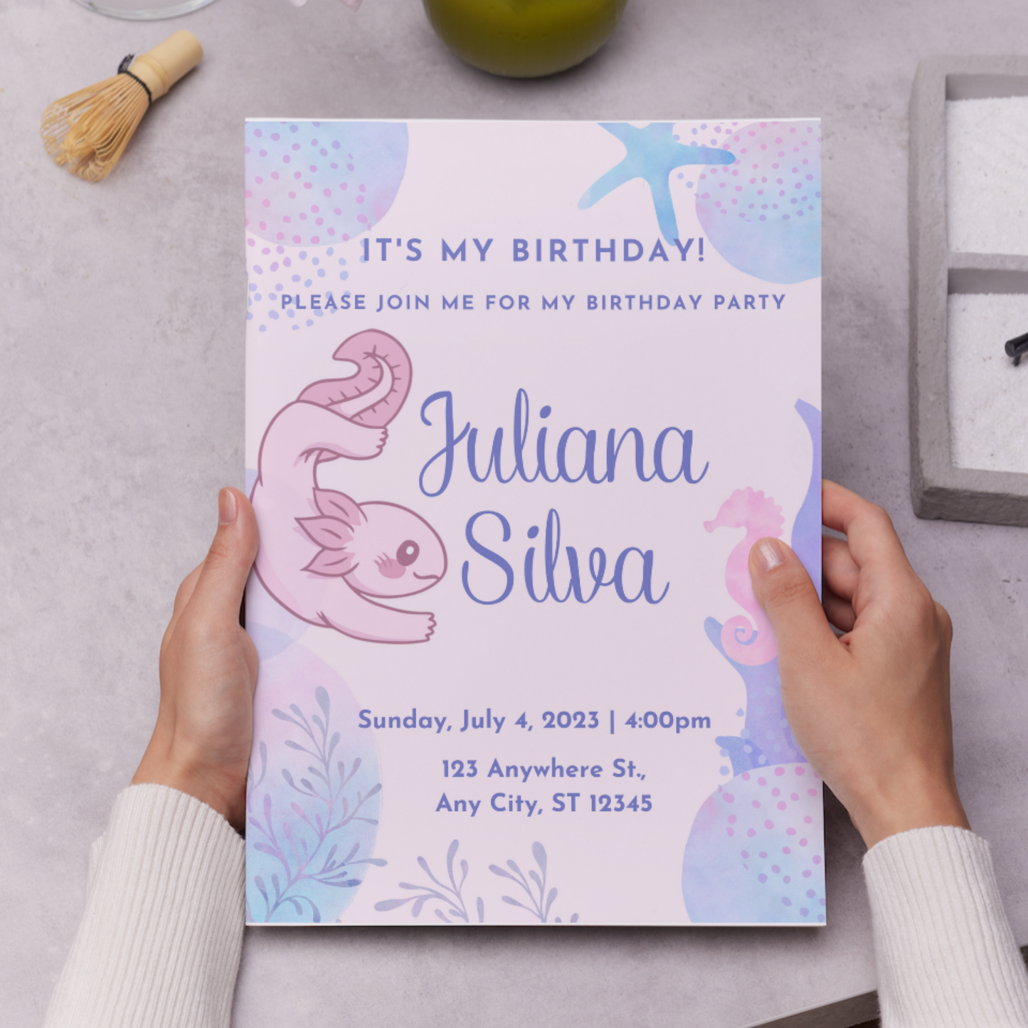 Axolotl Birthday Invitation Template