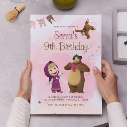 Masha And The Bear Birthday Invitation Template - CreativeRino