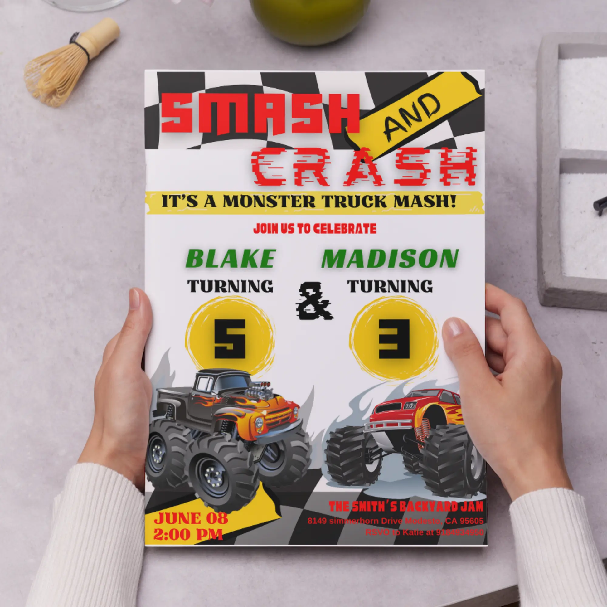Smash and Crash Birthday Invitation Template | Monster Truck Invite - CreativeRino