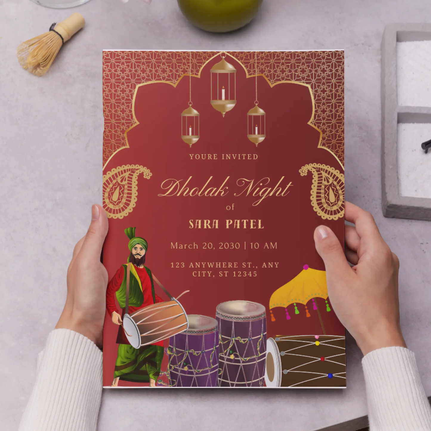 Dholki Dholak Wedding Invitation Template - CreativeRino