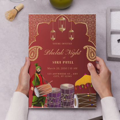 Dholki Dholak Wedding Invitation Template - CreativeRino
