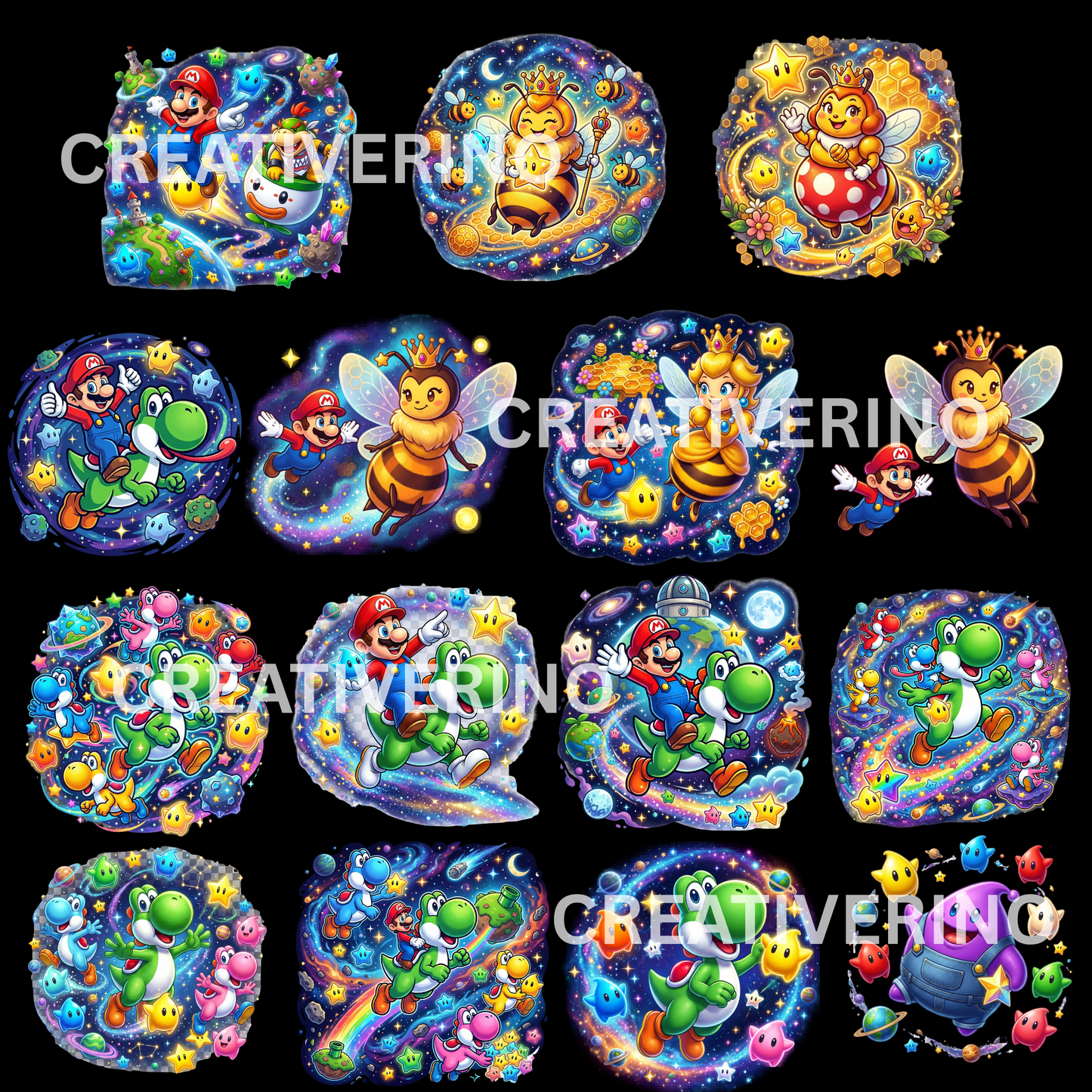 Super Mario Galaxy PNG | Mario Space Theme Clipart | Prncess Rosaline Peach Yoshi Luigi CreativeRino