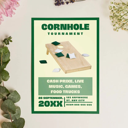 Cornhole Tournament Flyer Template | Cornhole Tournament Fundraiser Flyer CreativeRino