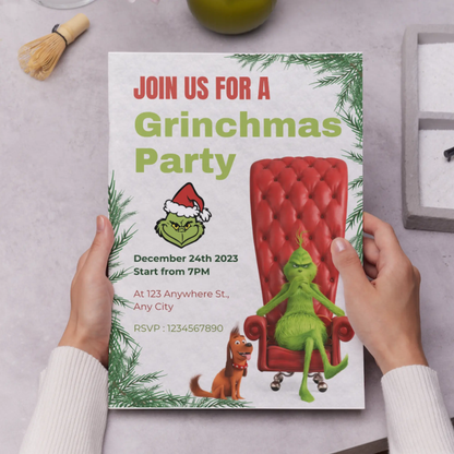 Grinchmas Christmas Party Invitation Template | Grinch Invite - CreativeRino