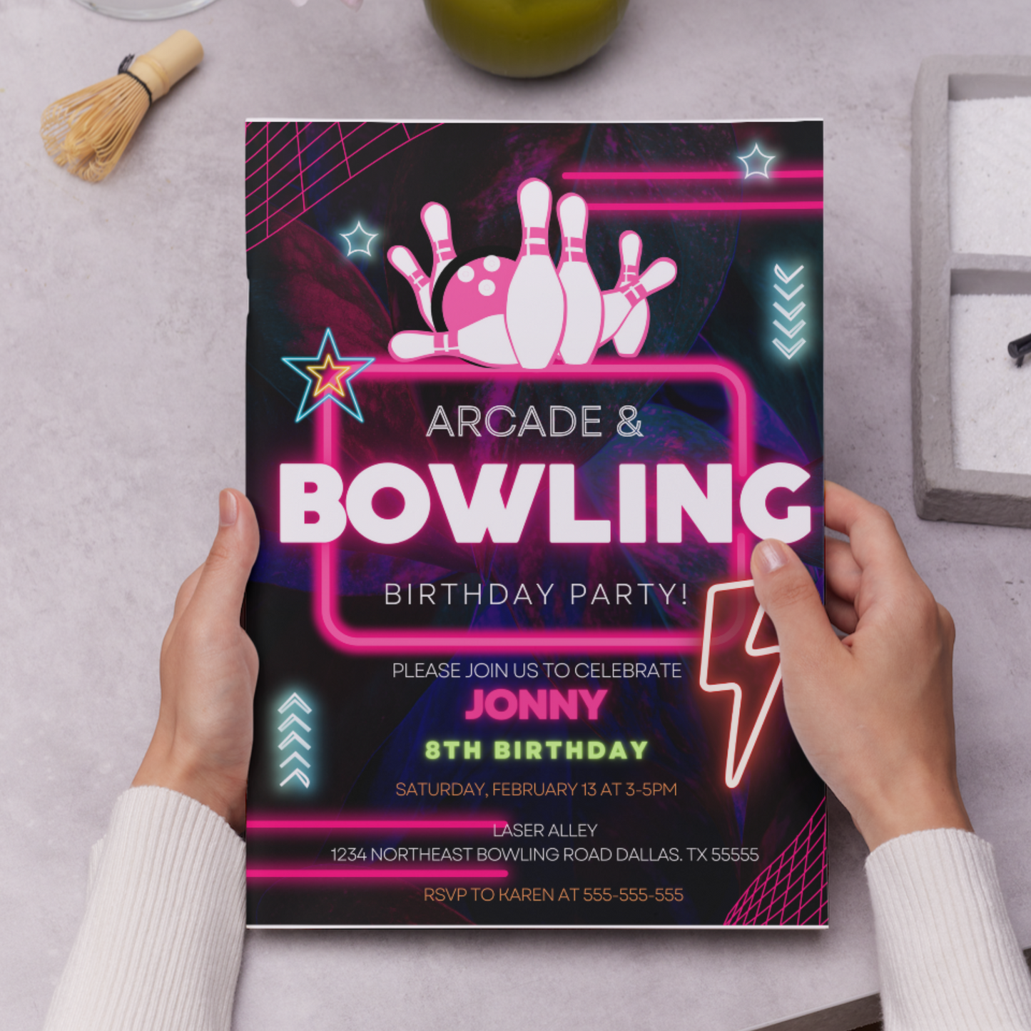 Arcade and Bowling Birthday Invitation Template