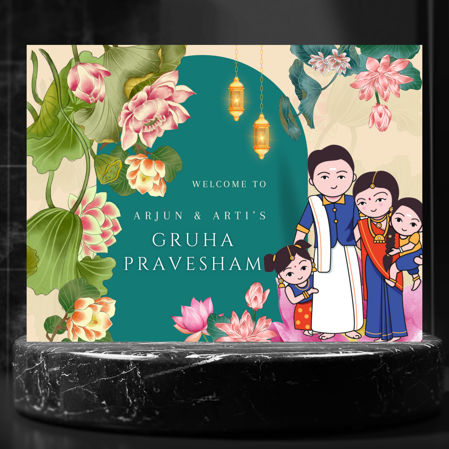 Gruhapravesham Welcome Sign Template | Indian Housewarming Welcome Sign