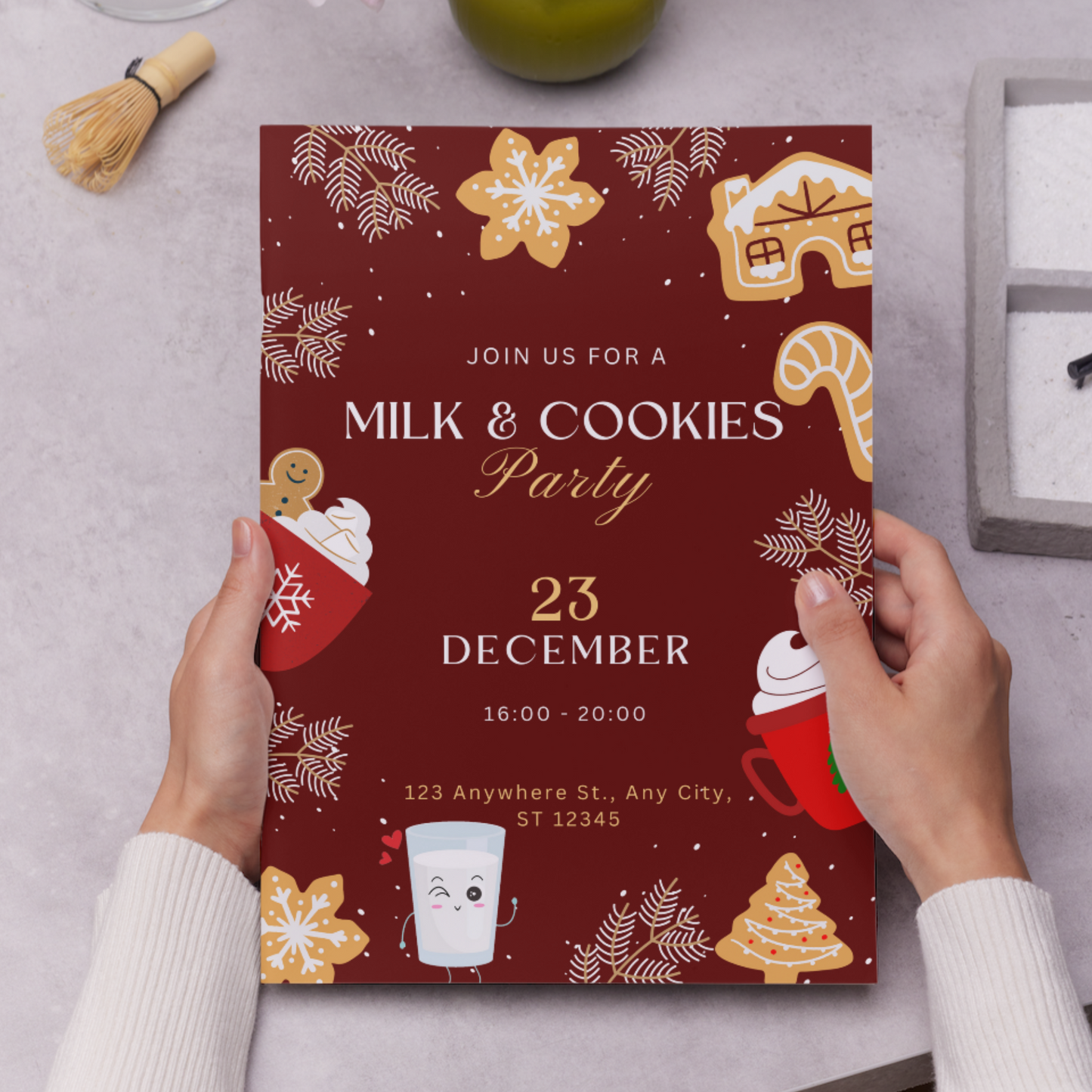 Milk and Cookies Christmas Invitation Template