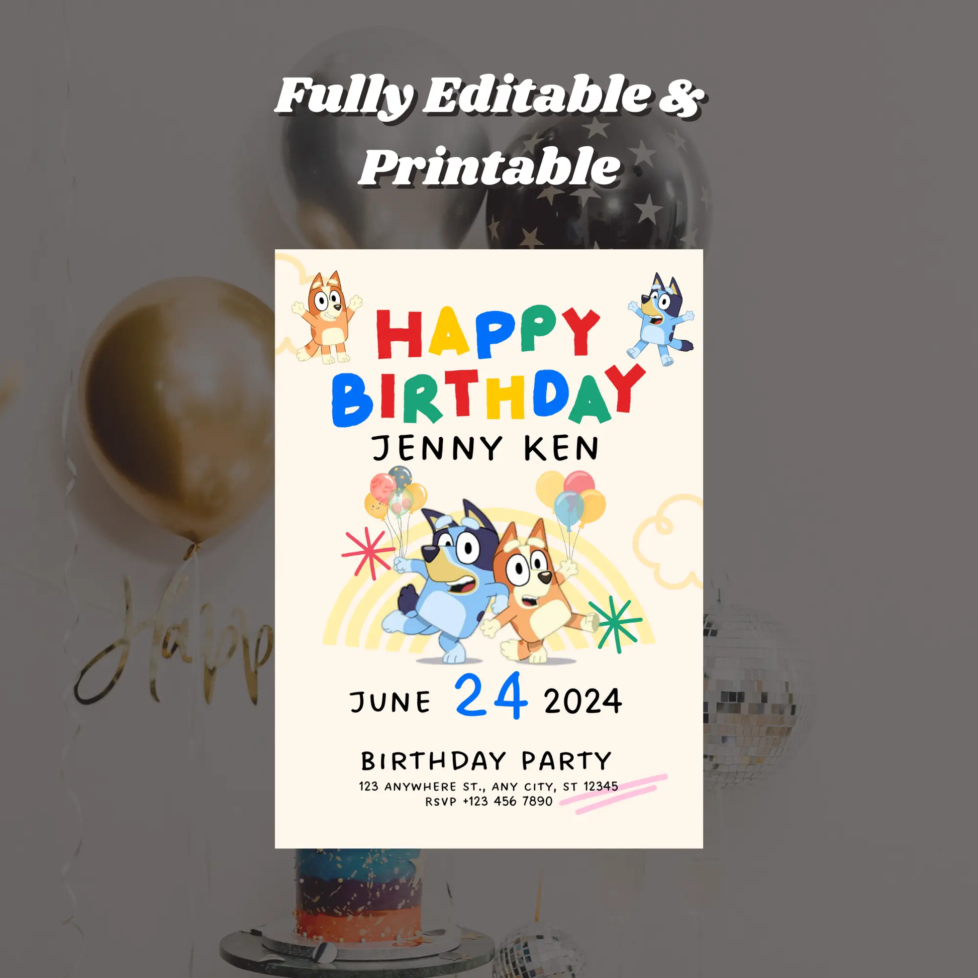 Bluey and Bingo Birthday Party Invitation Template - CreativeRino