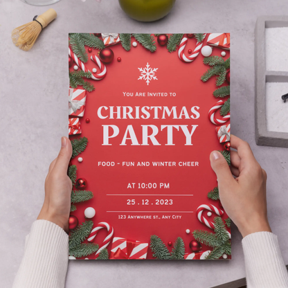 Peppermint Christmas Party Invitation Template - CreativeRino