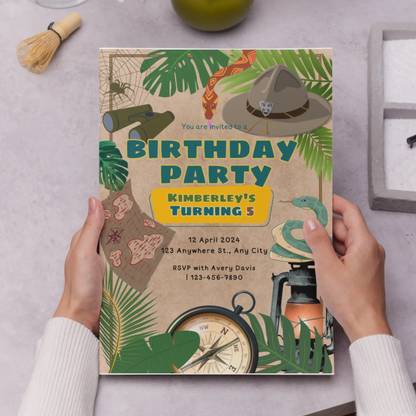Explorer Adventure Birthday Invitation Template | Treasure Hunt Invite - CreativeRino