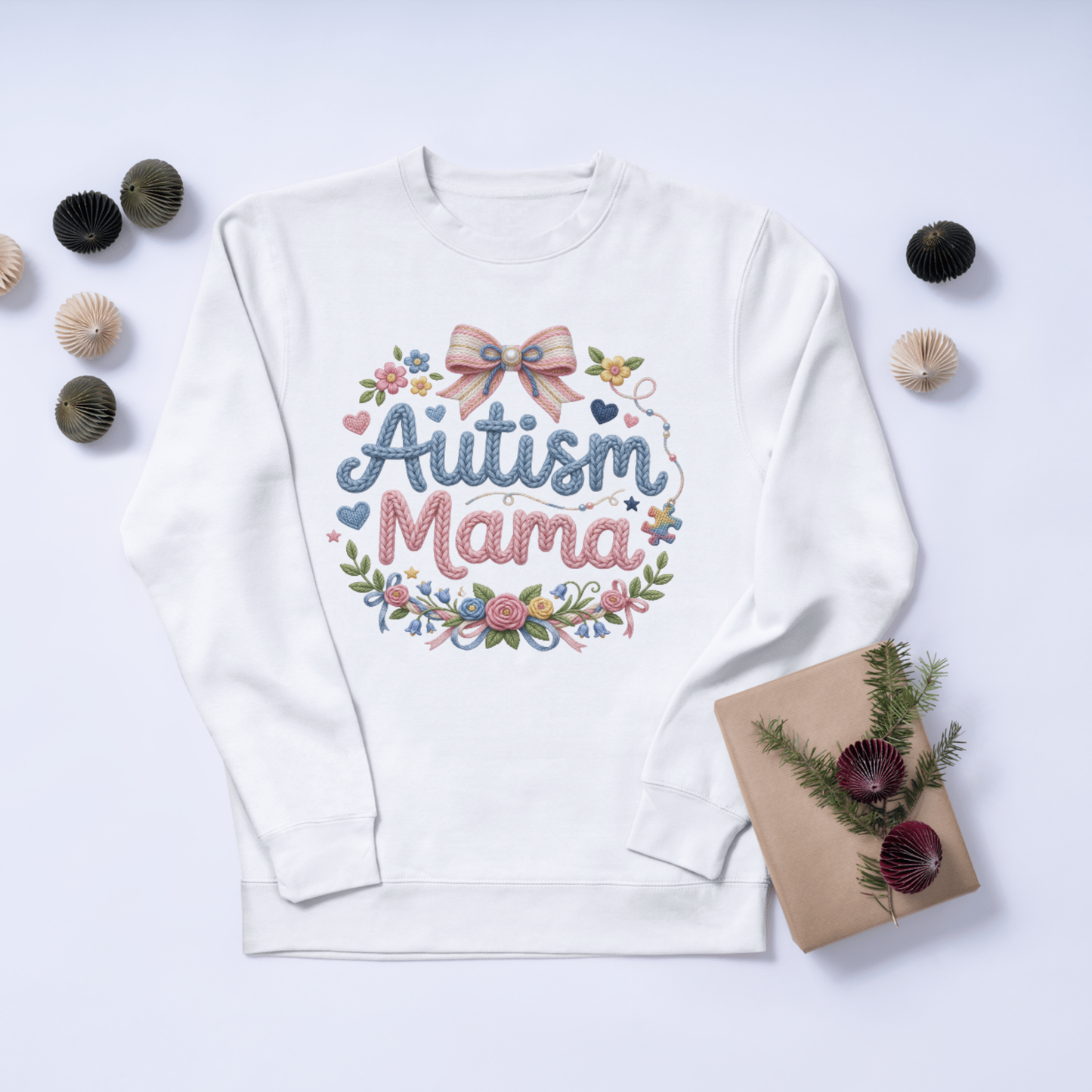 Autism Mama PNG | Autism Awareness Sublimation Design | Coquette Faux Yarn Preppy Designs CreativeRino