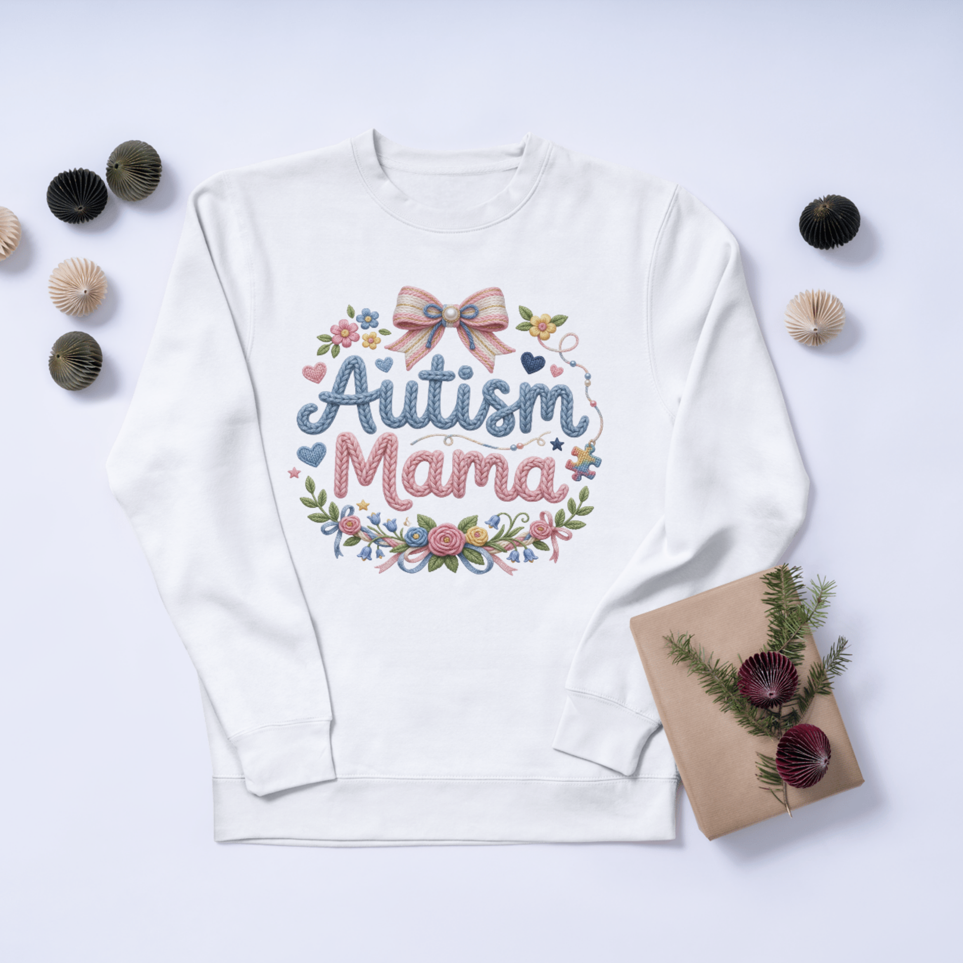 Autism Mama PNG | Autism Awareness Sublimation Design | Coquette Faux Yarn Preppy Designs CreativeRino