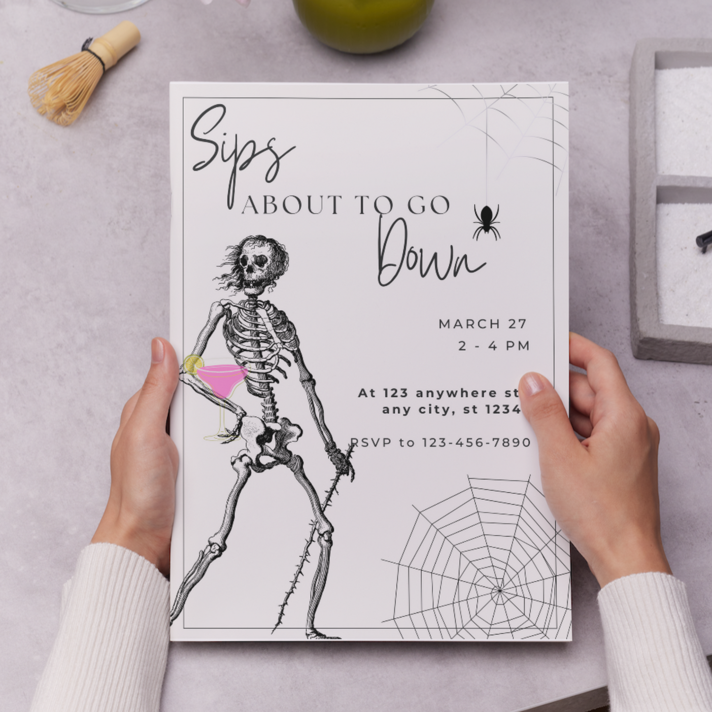 Sips About to Go Down Skeleton Halloween Invitation Template