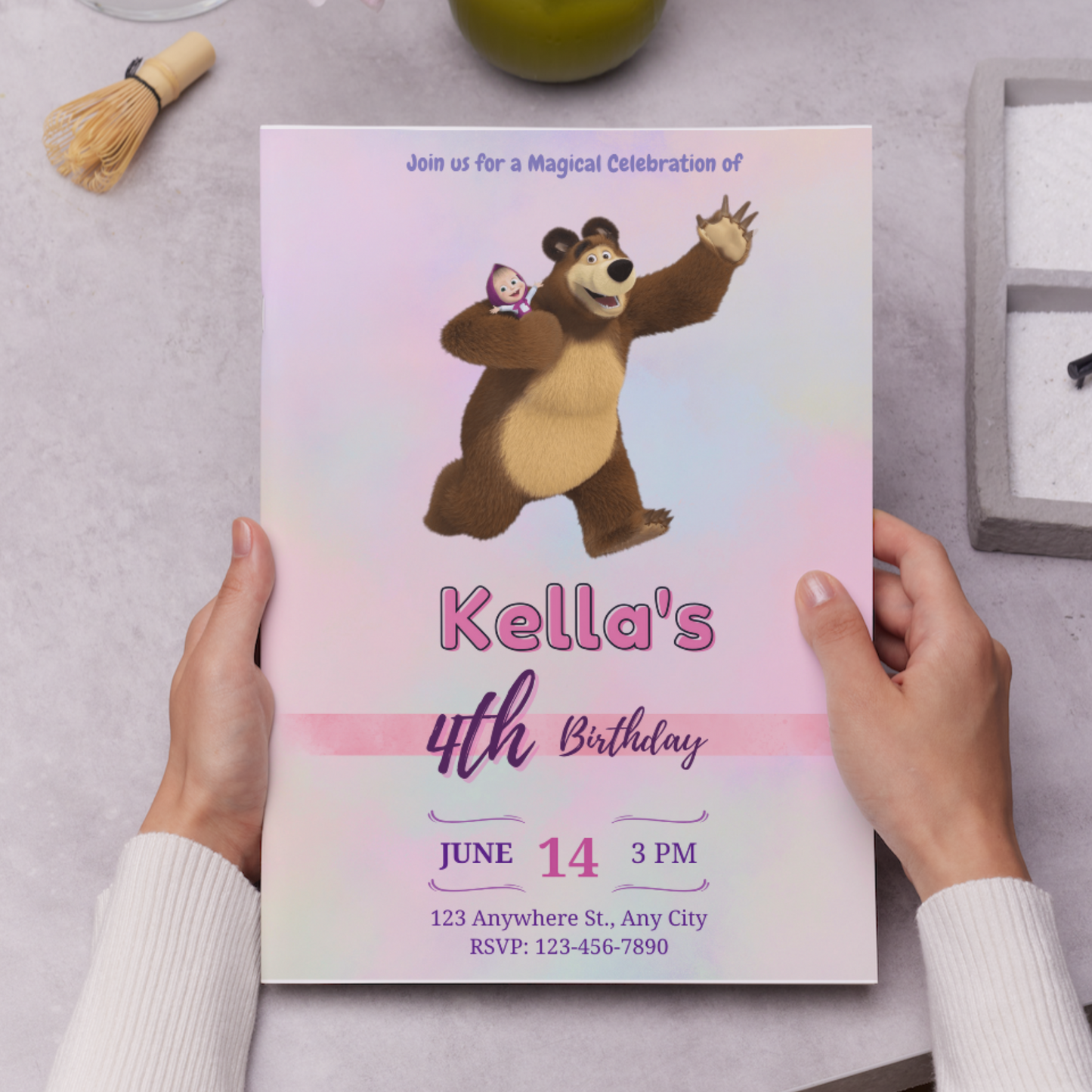 Masha And The Bear Birthday Invitation Template