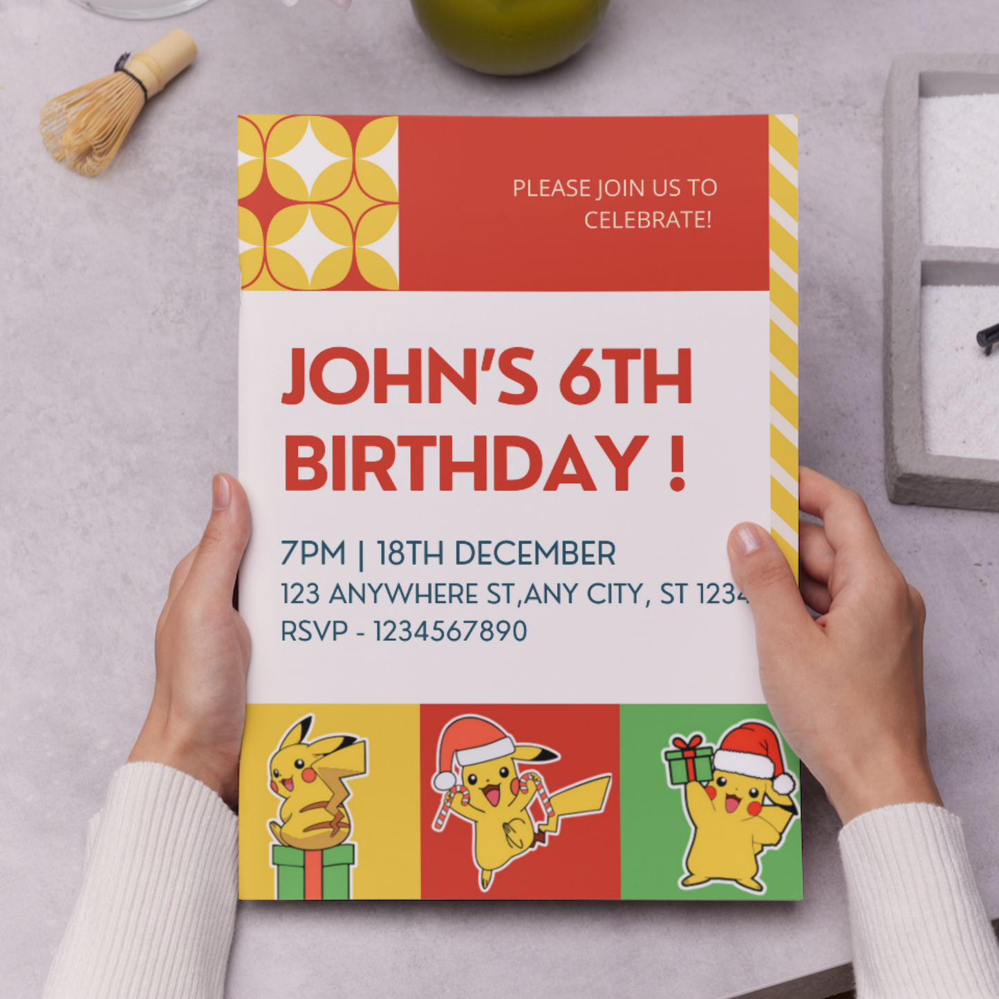 Pikachu Pokemon Christmas Birthday Invitation Template