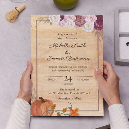 Fall Pumpkin Terracotta Wedding Invitation Template - CreativeRino