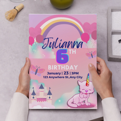 Caticorn Birthday Invitation Template - CreativeRino