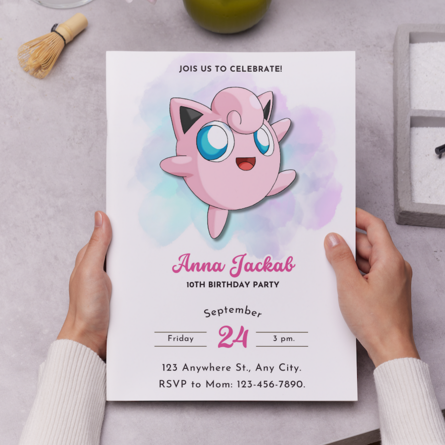 Jigglypuff Pokemon Birthday Invitation Template