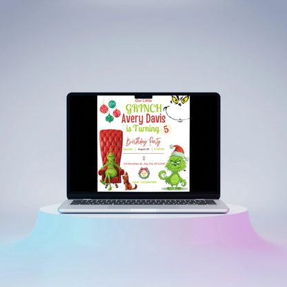 Baby Grinch Christmas Birthday Invitation Template - CreativeRino